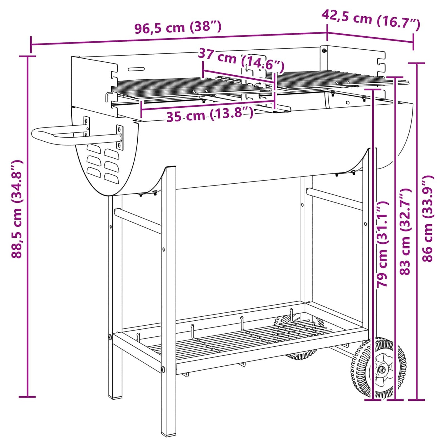 Kullgrill 96,5 x 42,5 x 88,5 cm Svart