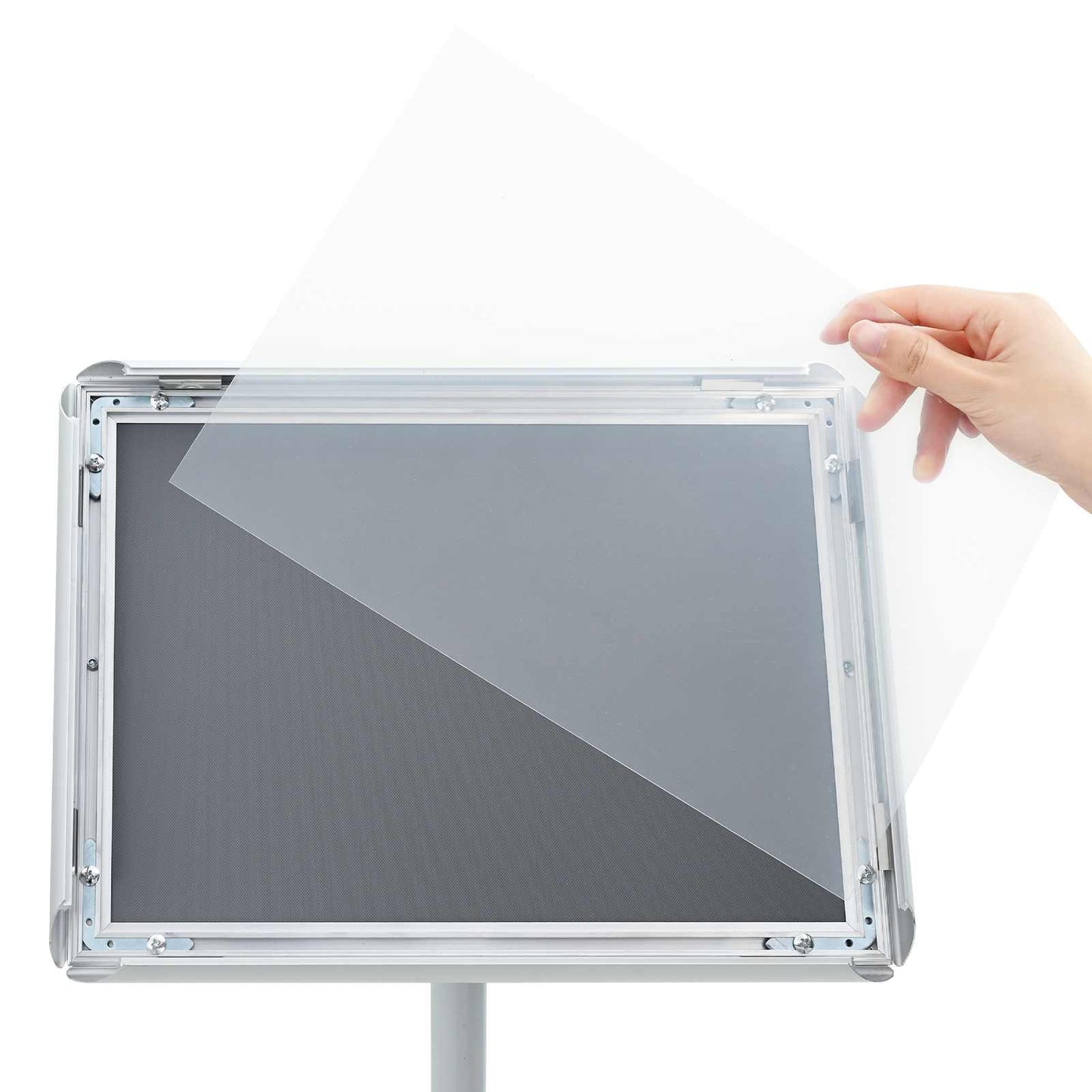 Pedestal plakatstativ sølv 33 x 33 x 126 cm PVC og stål