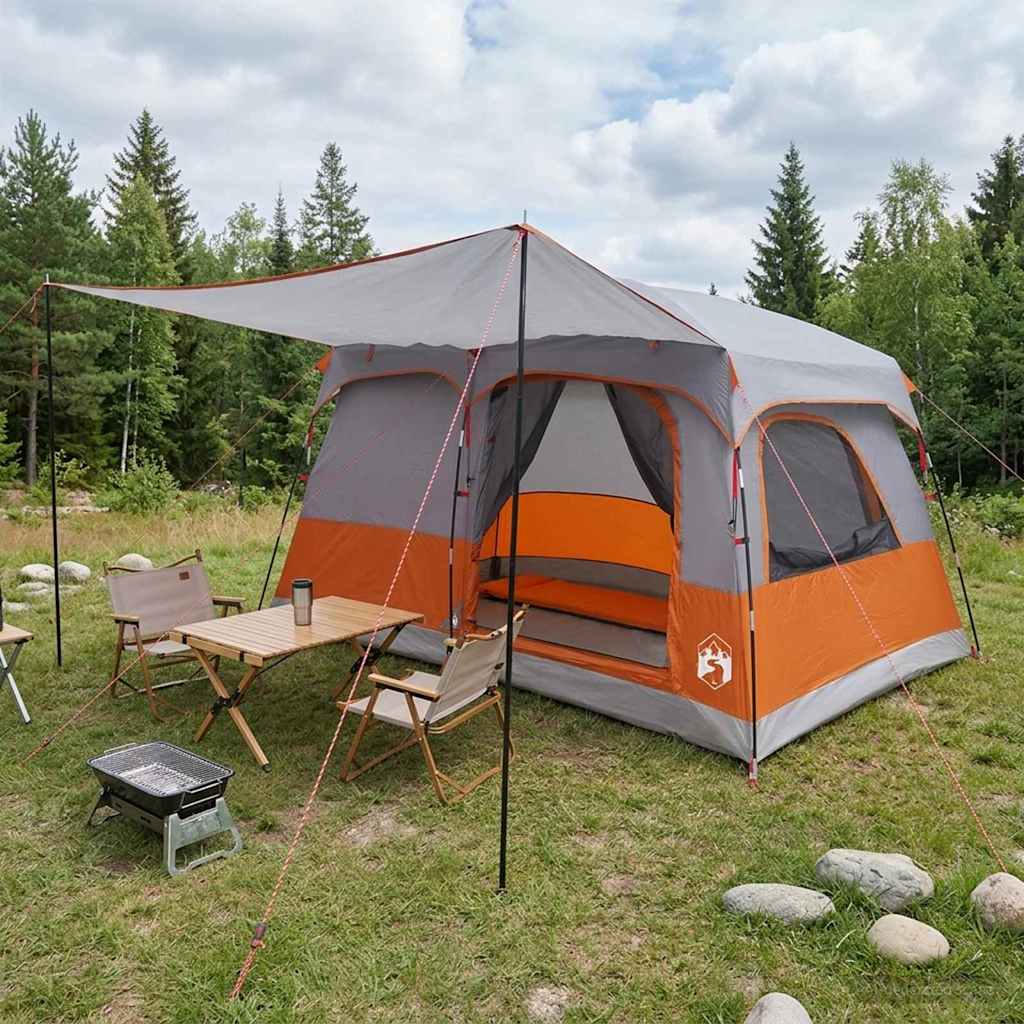 Familietelt med tak Grå og Oransje 320 x 210 x 180 cm Polyester