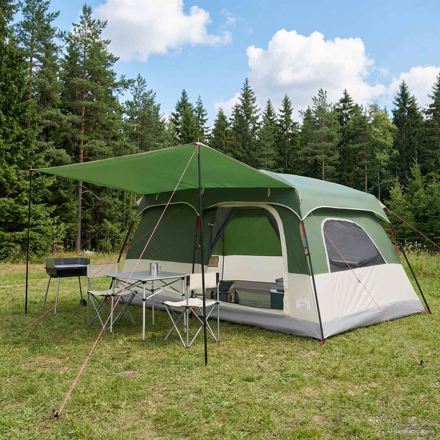 Familietelt med tak Grønn 420 x 305 x 200 cm Polyester og stål
