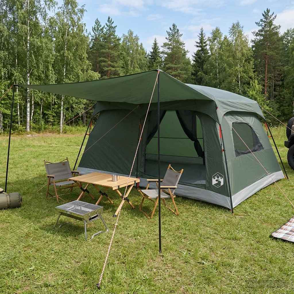 Familietelt 10 person Army grønn Polyester og stål
