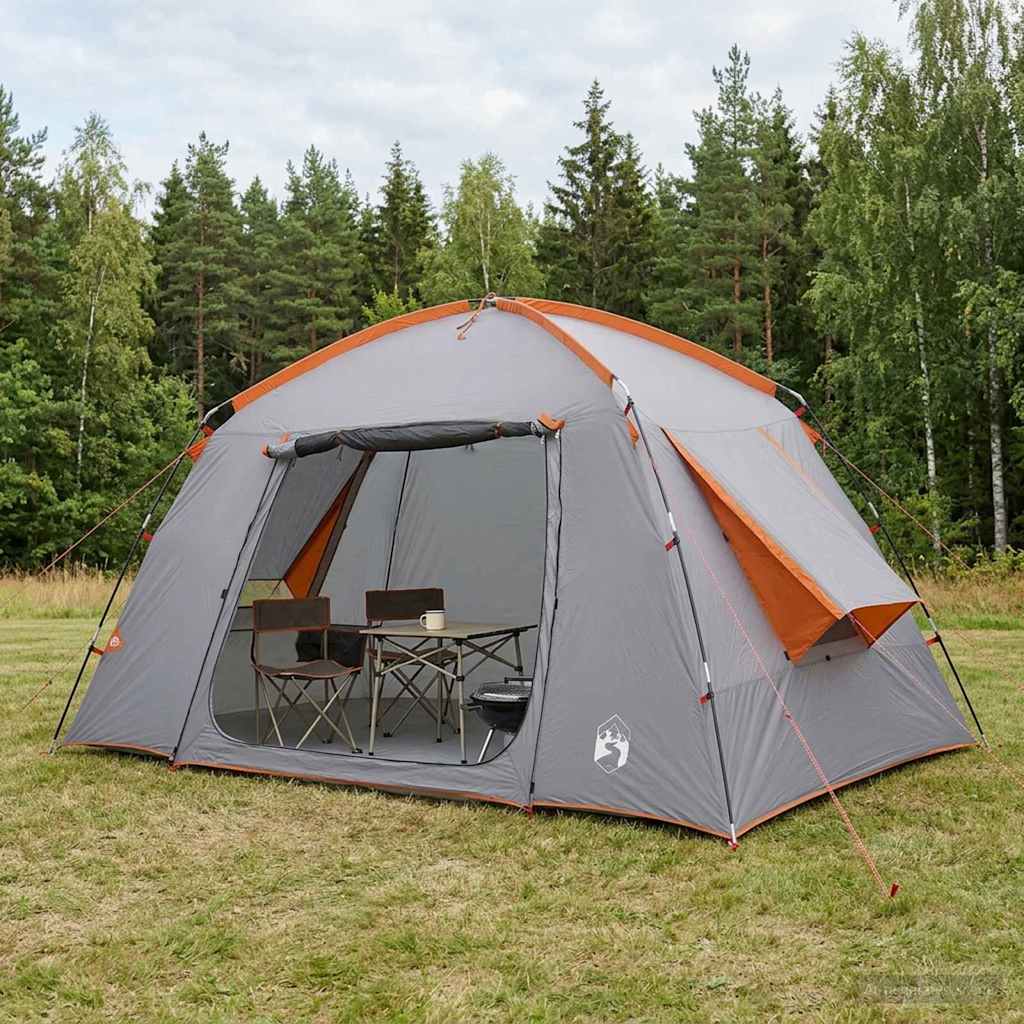 Hyttetelt med tak Grå og Oransje 300 x 210 x 156 cm Polyester