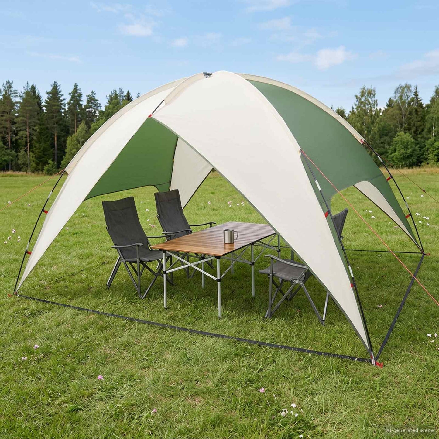 Camping Telt med Regntrekk Vanntett Kuppel Grønn 4 personer