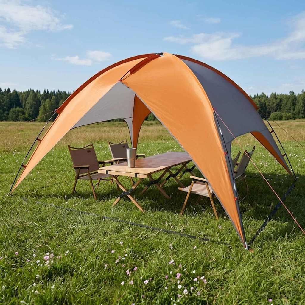 Camping Telt med Regntrekk Vanntett Kuppel Grå og Oransje