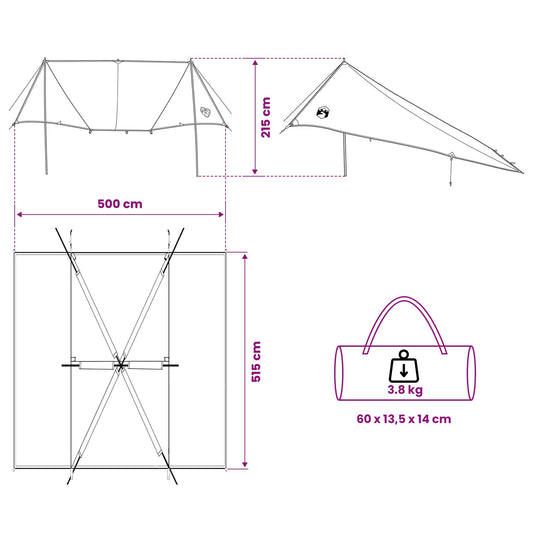 Bilmarkise med tak Grønn 518 x 580 x 215 cm Polyester og stål