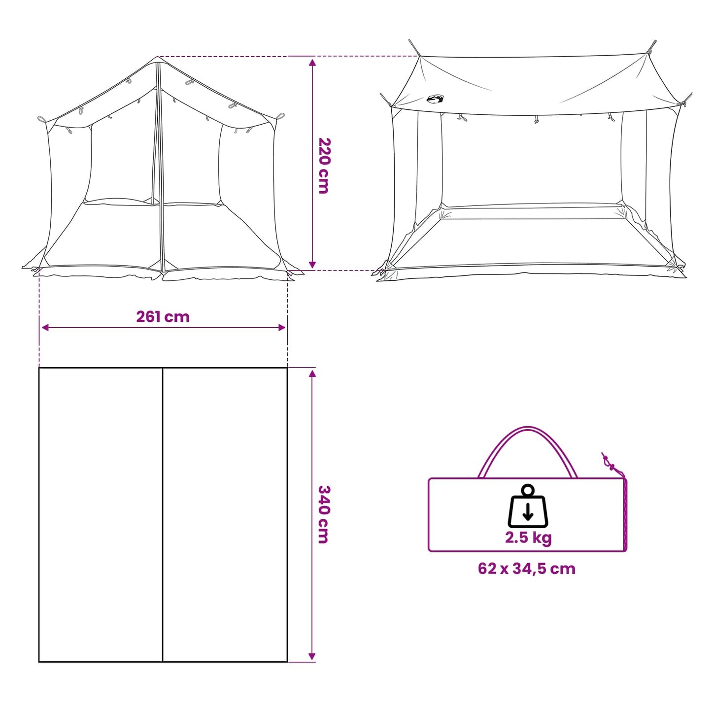 Camping tarp med nettingvegger Grå og Oransje
