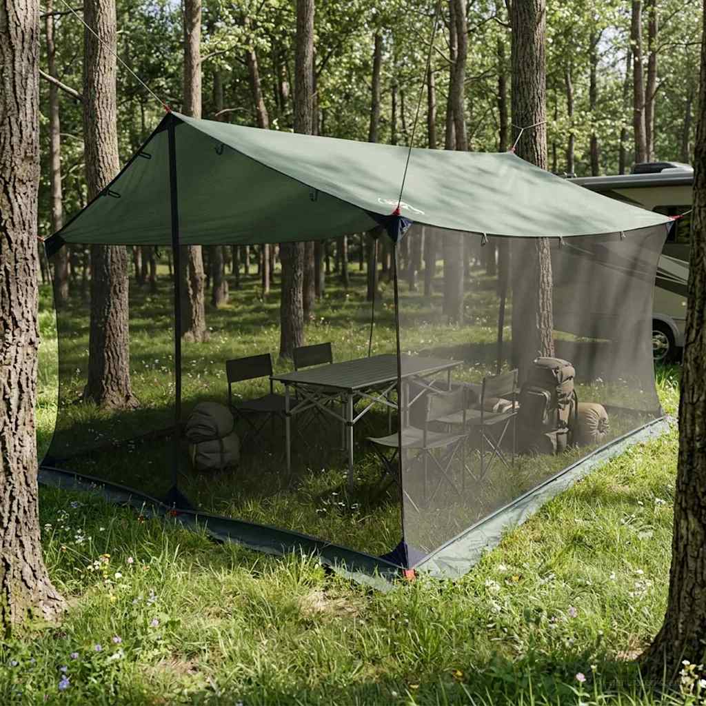 Camping tarp med nettingvegger Army grønn 340 x 260 x 220 cm