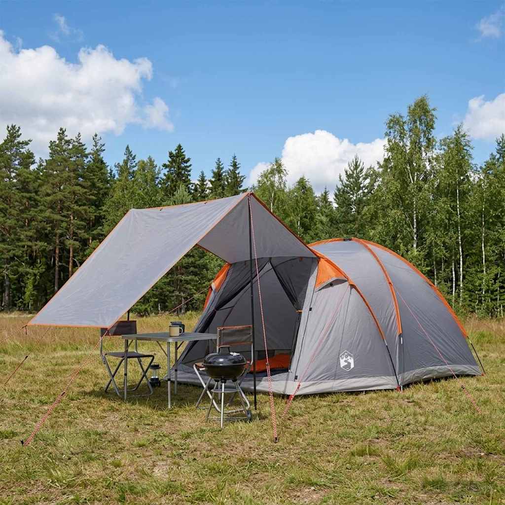 Hyttetelt med tak Grå og Oransje 4 personer Polyester og stål