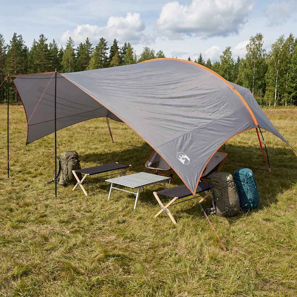 Camping tarp vanntett Grå og Oransje 695 x 580 x 200 cm
