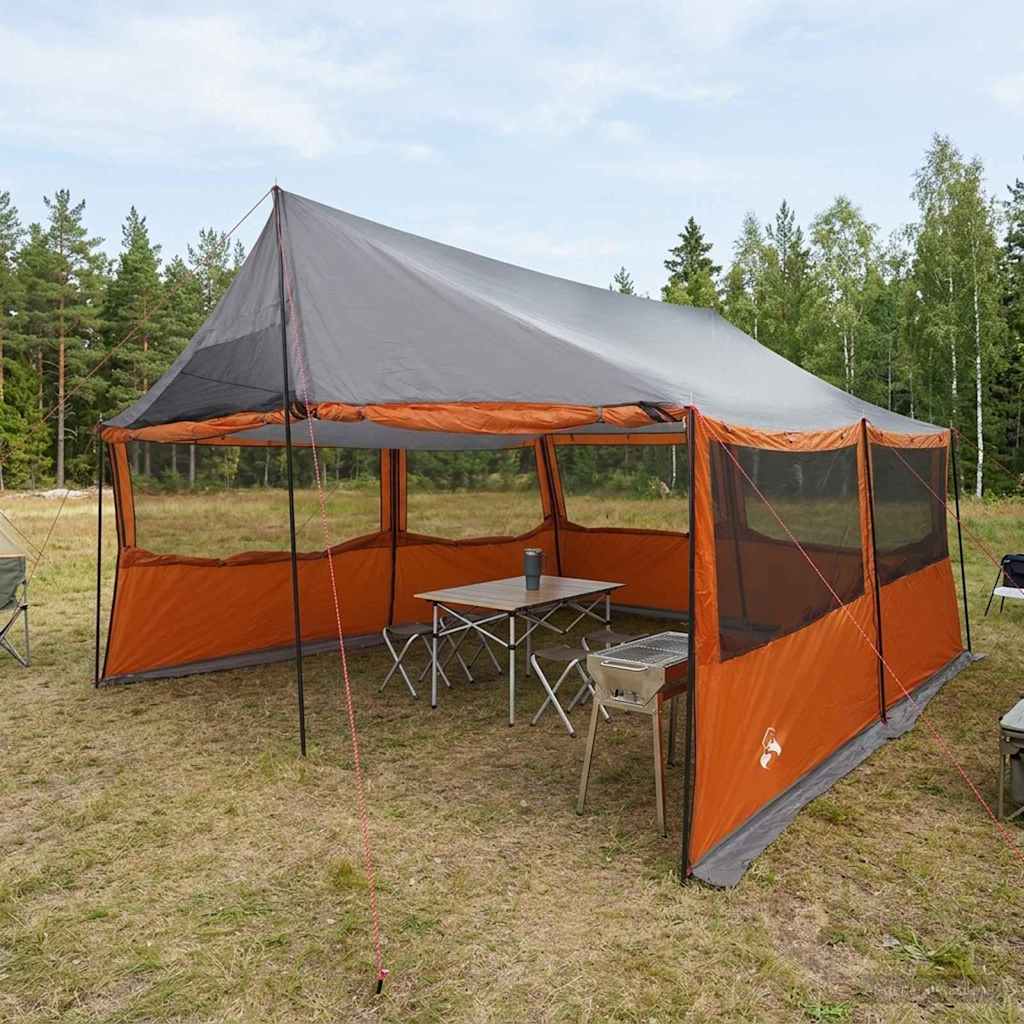 Familietelt Grå og Oransje 450 x 400 x 265 cm Polyester og stål