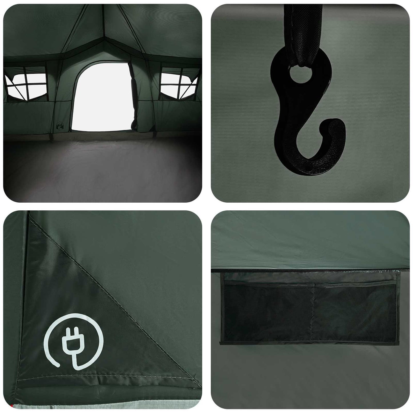 Familietelt Army grønn 487 x 340 x 216 cm Polyester og stål