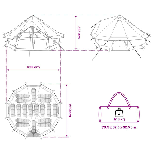 Tipi telt med tak Grønn 700 x 700 x 395 cm Polyester og stål