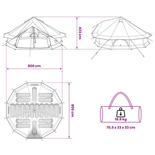 Tipi telt med tak Grønn 800 x 800 x 430 cm Polyester og stål
