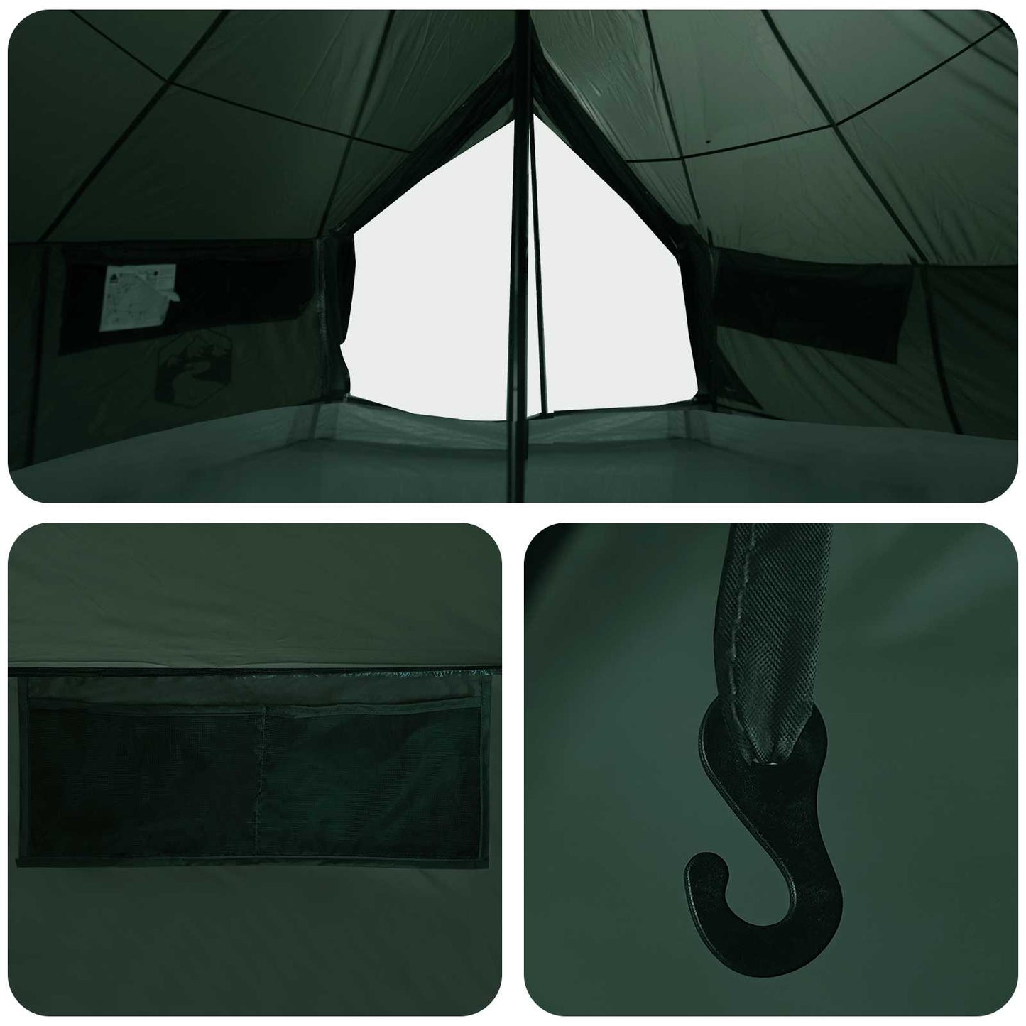 Tipi telt Army grønn 800 x 800 x 430 cm Polyester og stål