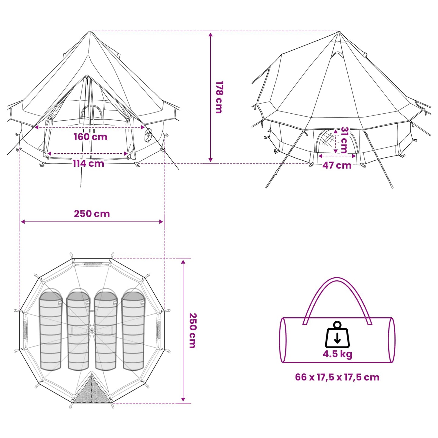 Tipi telt med tak Grønn 250 x 250 cm Polyester og stål