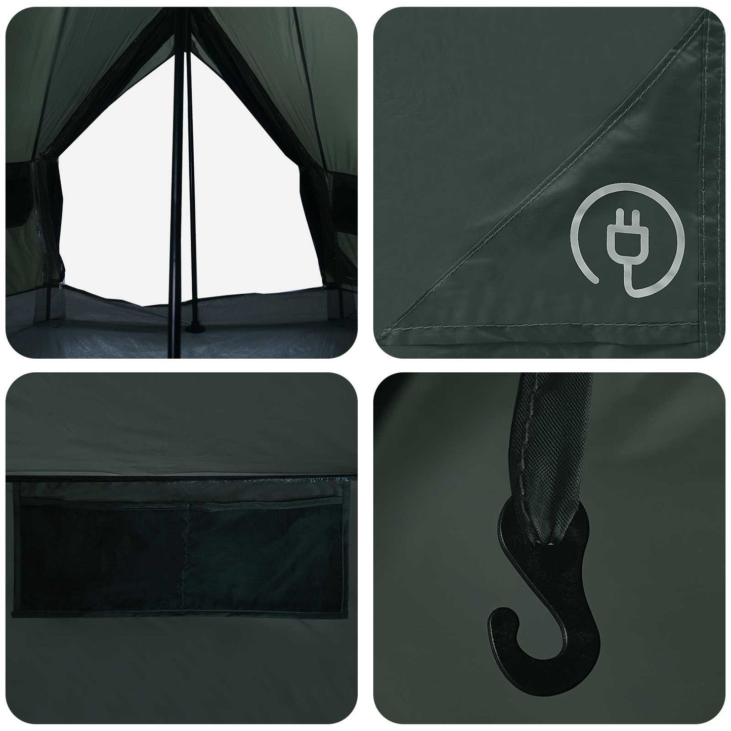 Tipi telt med tak Army grønn 250 x 250 cm Polyester og stål