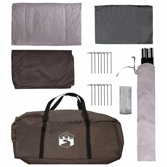 Familietelt med tak Brun grå 320 x 210 x 180 cm Polyester