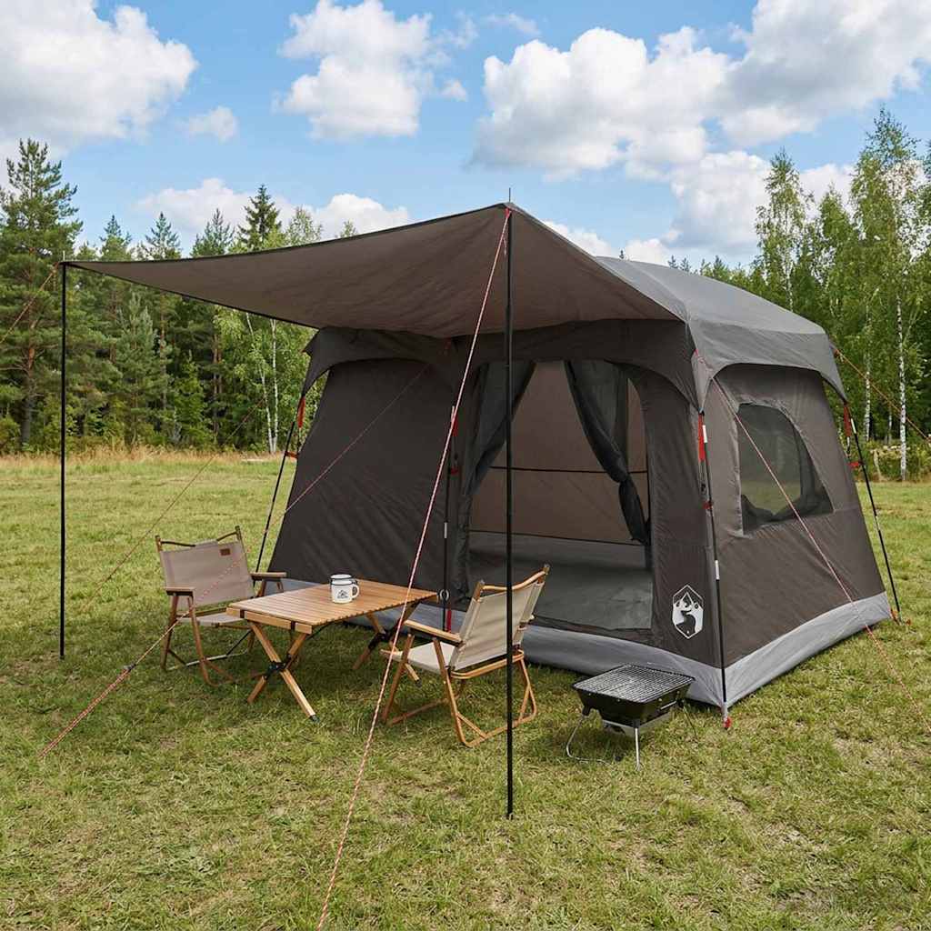 Familietelt med tak Brun grå 380 x 260 x 190 cm Polyester