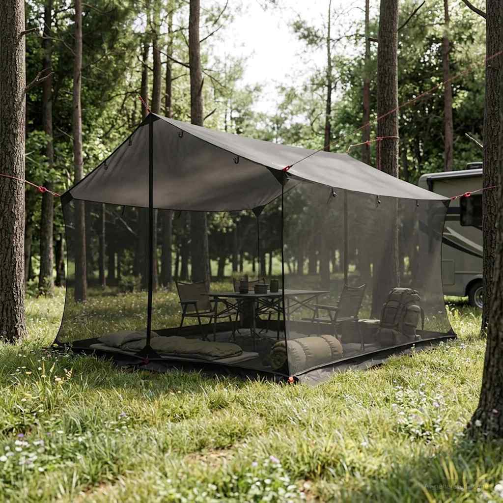 Camping tarp med nettingvegger Brun grå 340 x 260 x 220 cm