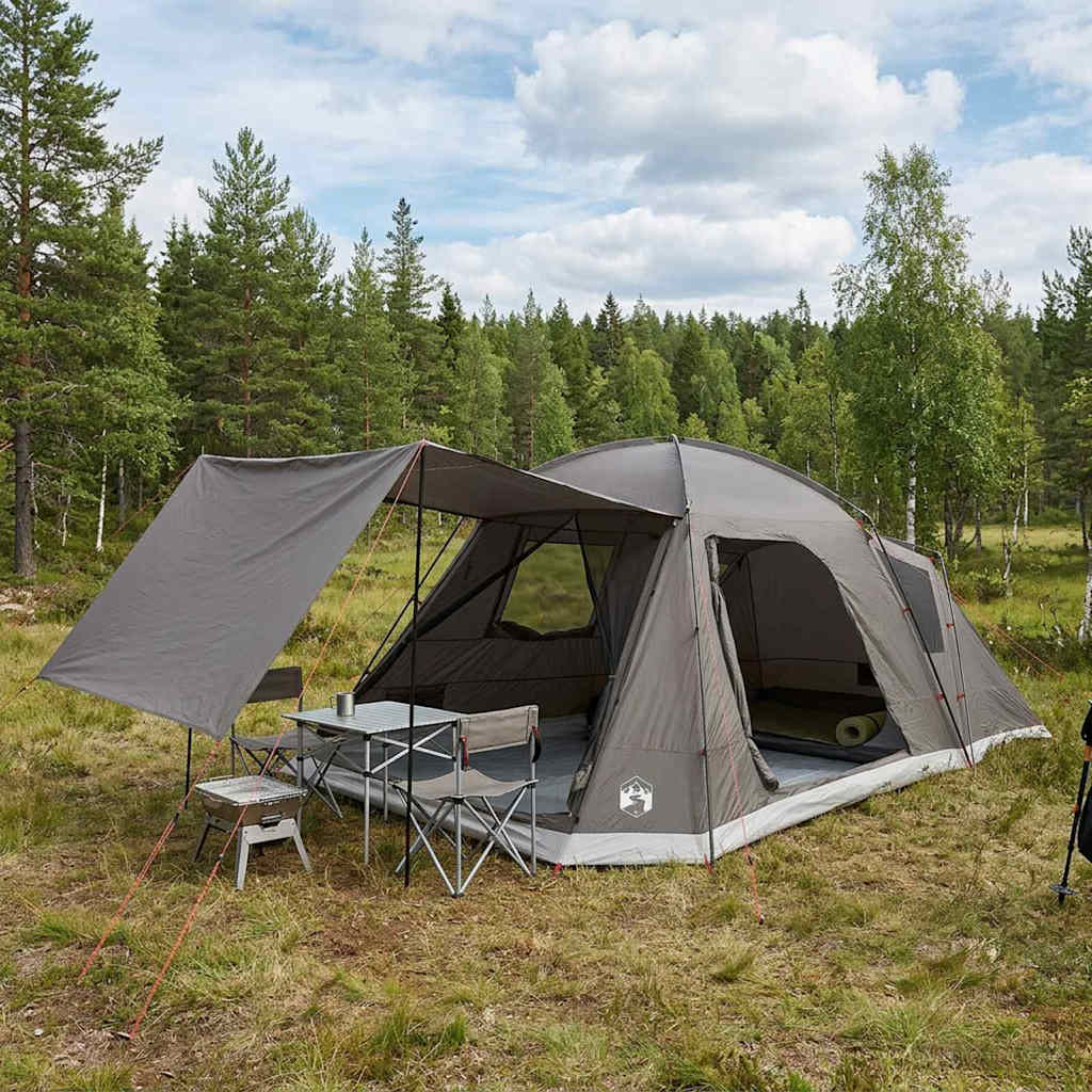 Hyttetelt med tak Brun grå 12-Person Polyester og stål