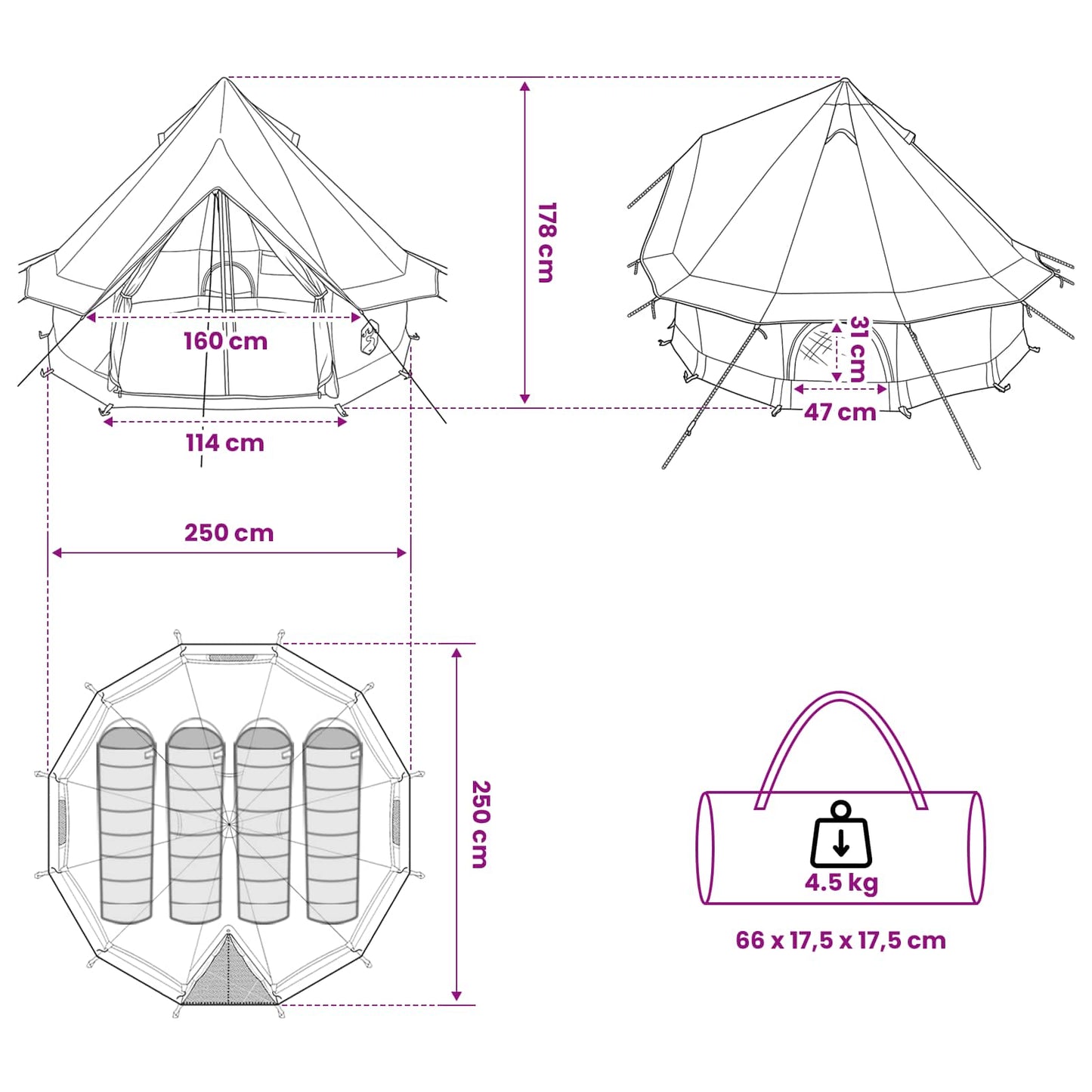 Tipi telt med tak Brun grå 250 x 250 cm Polyester og stål