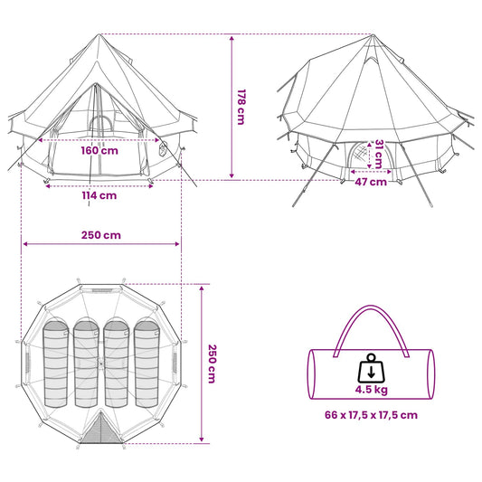 Tipi telt med tak Brun grå 250 x 250 cm Polyester og stål