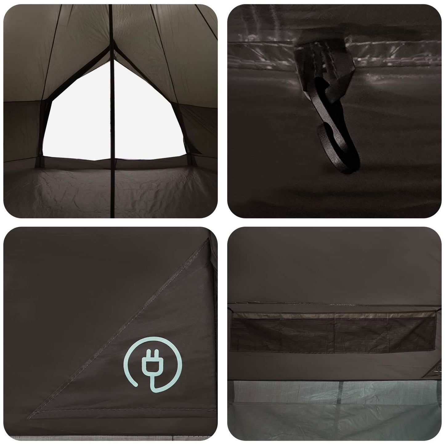 Tipi telt med tak Brun grå 400 x 400 x 250 cm Polyester og stål