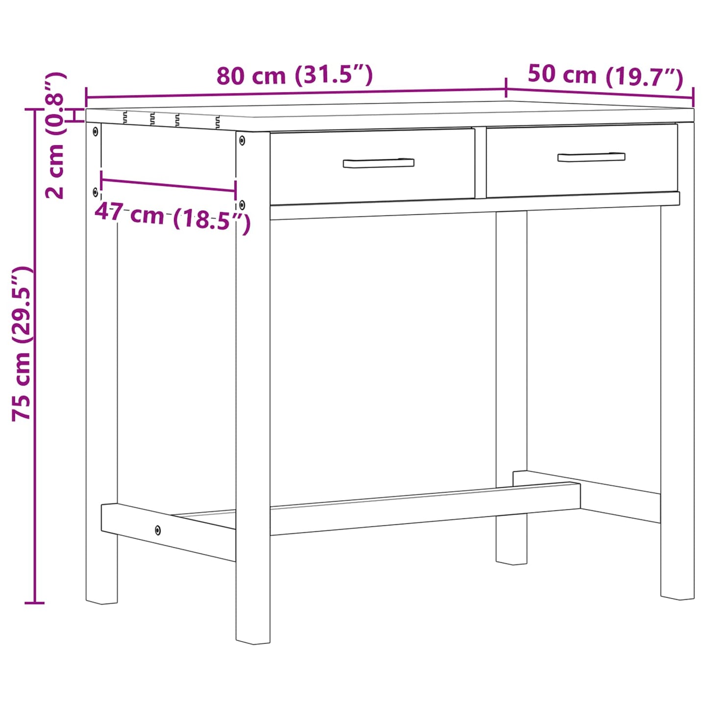 Bord med skuffer Naturlig Massivt Teaktre 80 x 50 x 75 cm