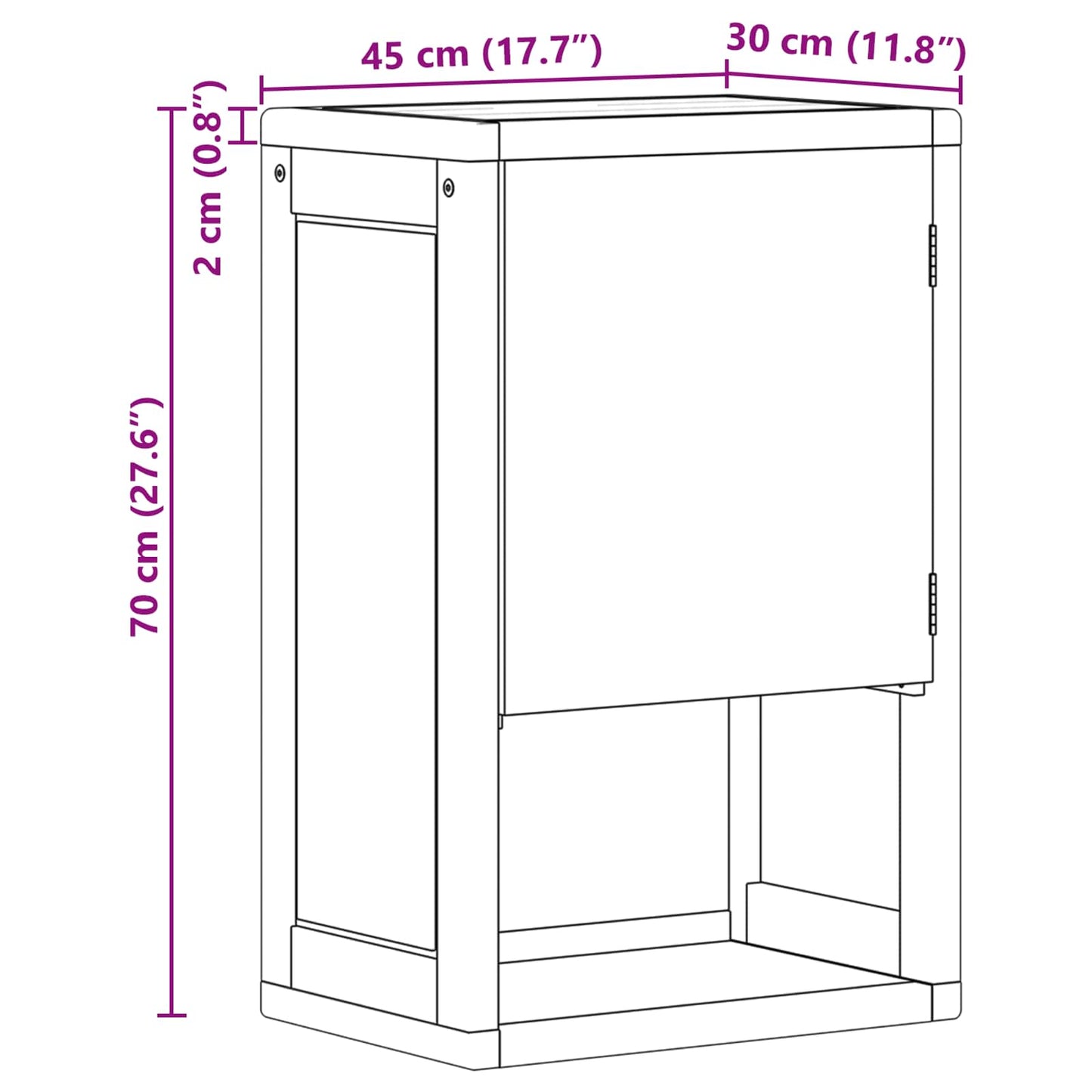 Baderomsside skap Naturlig 45 x 30 x 70 cm Massivt Teaktre