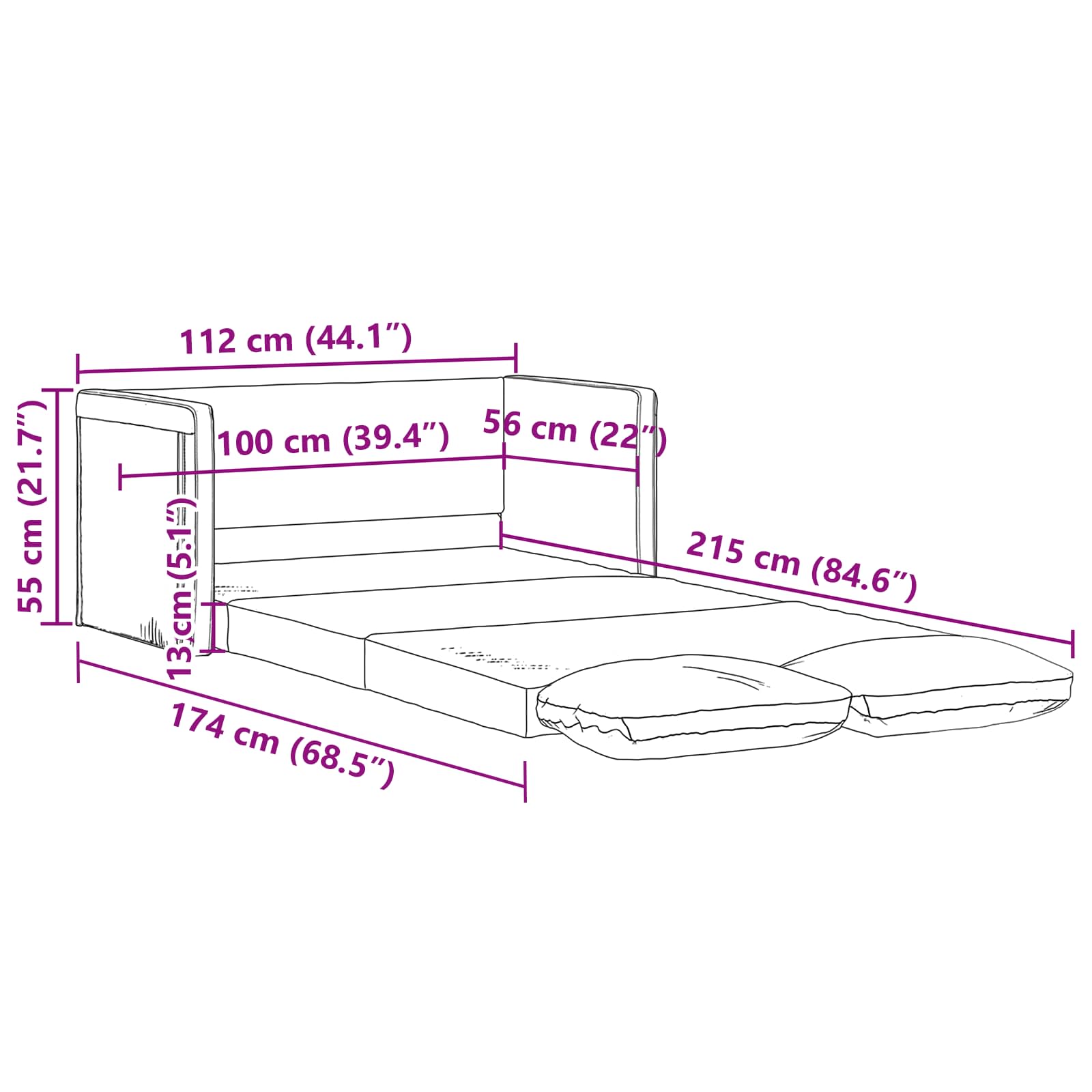 Sammenleggbar Sofa seng Svart 112 x 60 x 55 cm PVC vidaXL