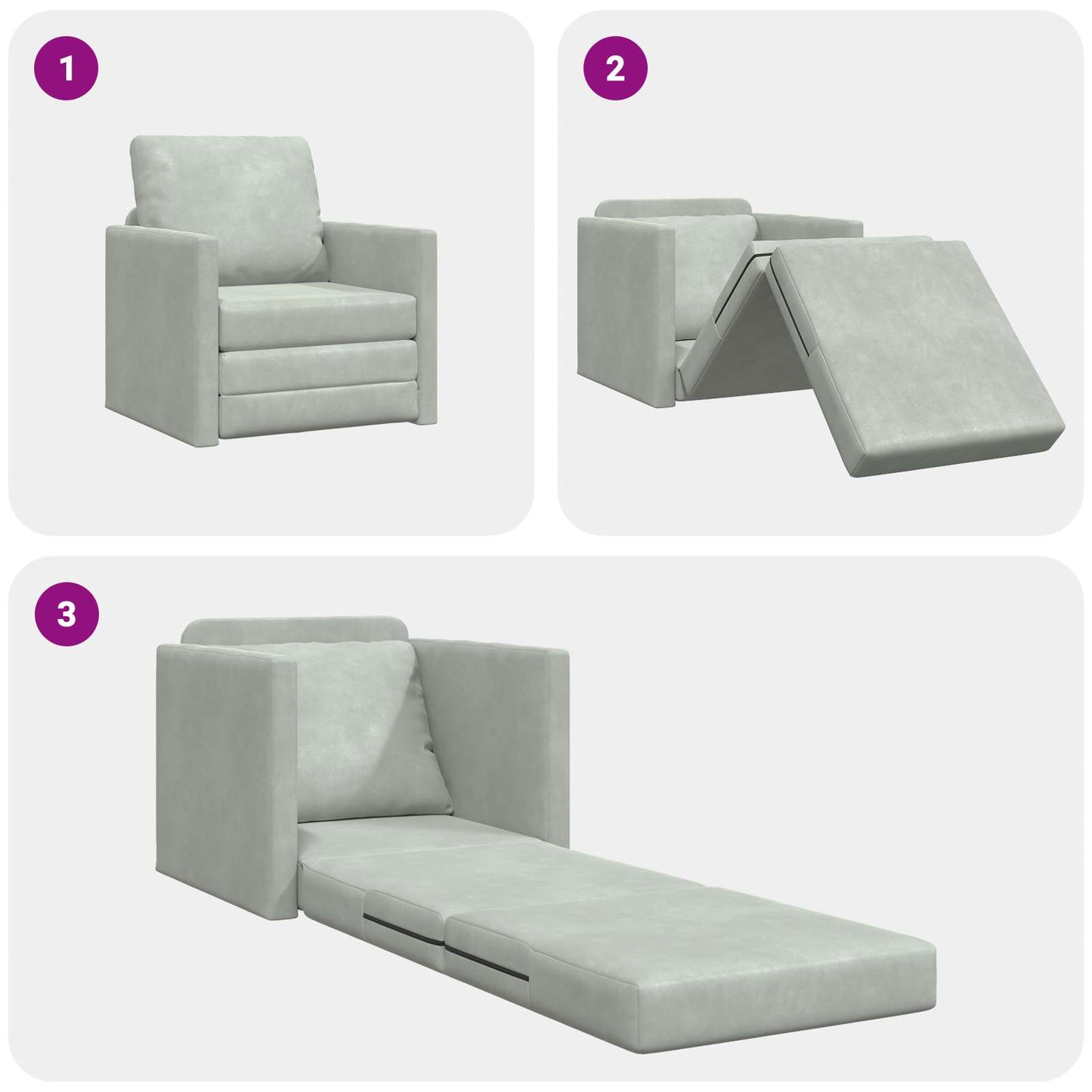 Sammenleggbar Sofa seng Lysegrå 74 x 77 x 81 cm Fløyel