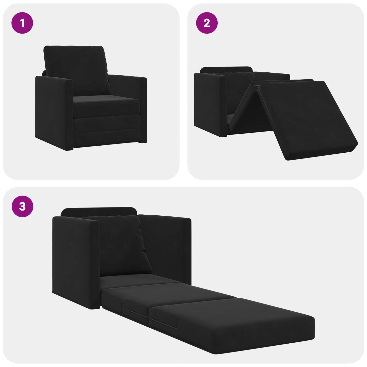 Sammenleggbar Sofa seng Svart 74 x 77 x 81 cm Fløyel