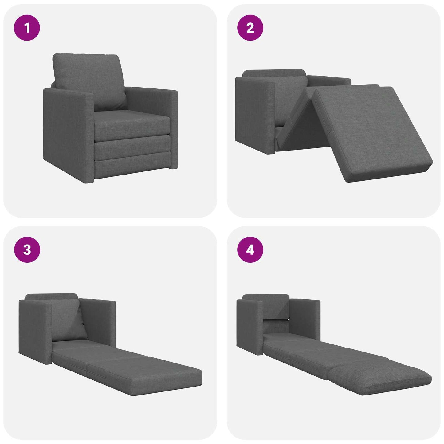 Sammenleggbar Sofa seng Mørkegrå 74 x 77 x 81 cm stoff