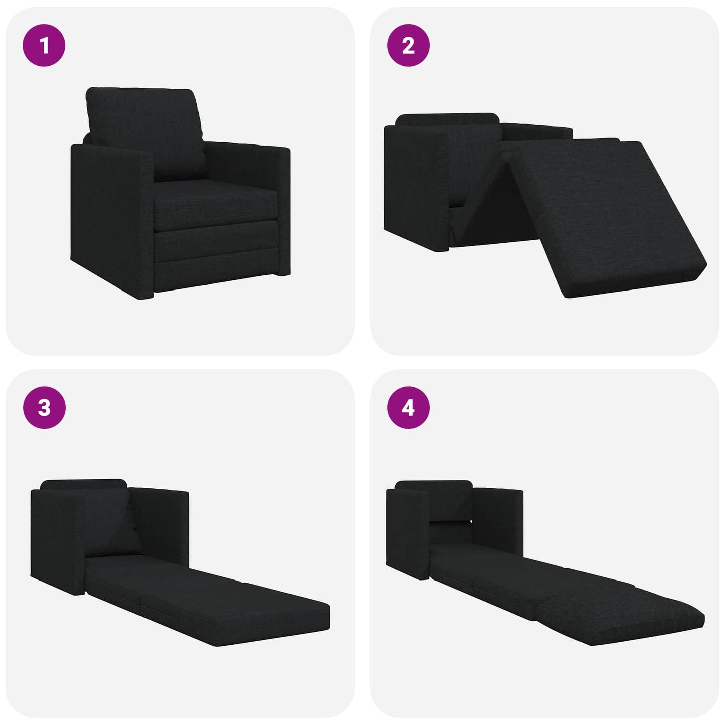 Sammenleggbar Sofa seng Svart 74 x 77 x 81 cm stoff
