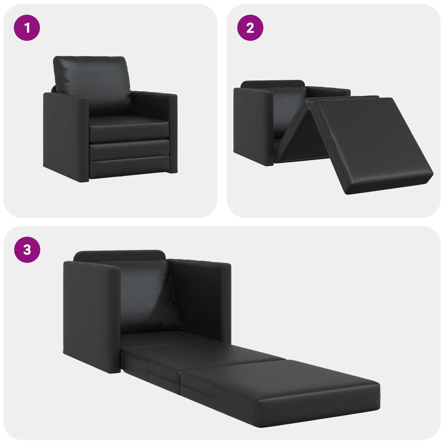 Sammenleggbar Sofa seng Svart 74 x 77 x 81 cm Kunstlær