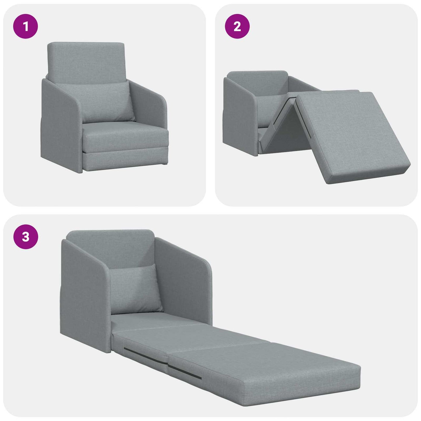 Sammenleggbar Sofa seng Lysegrå 65 x 80 x 83 cm stoff