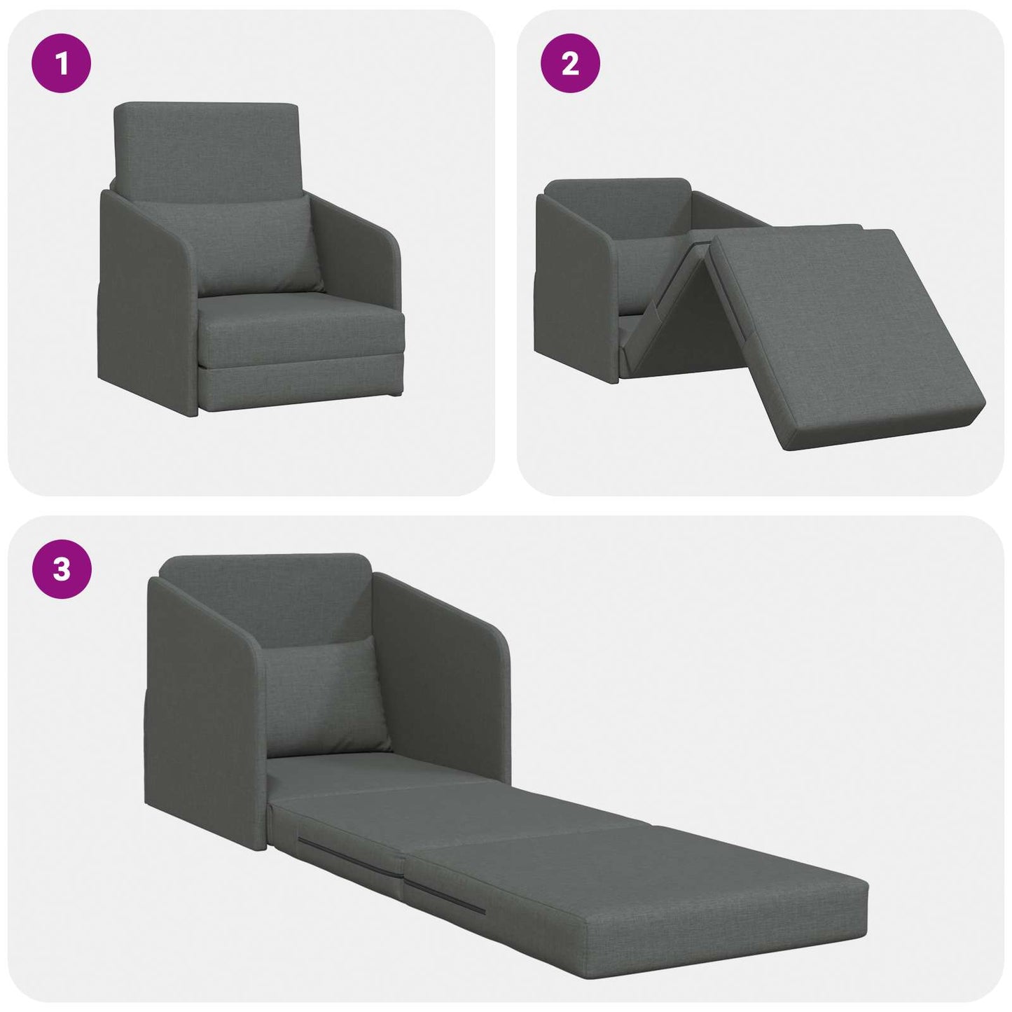 Sammenleggbar Sofa seng Mørkegrå 65 x 80 x 83 cm stoff