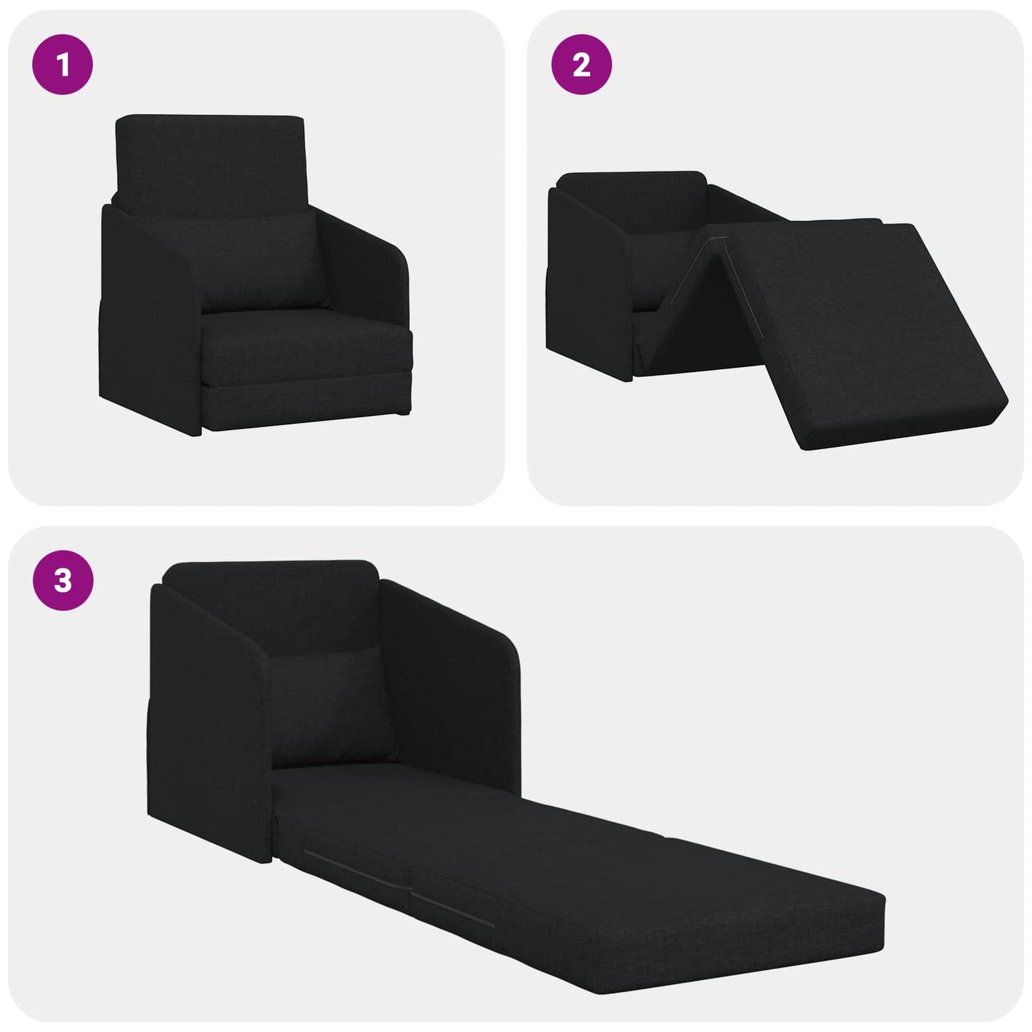 Sammenleggbar Sofa seng Svart 65 x 80 x 83 cm stoff