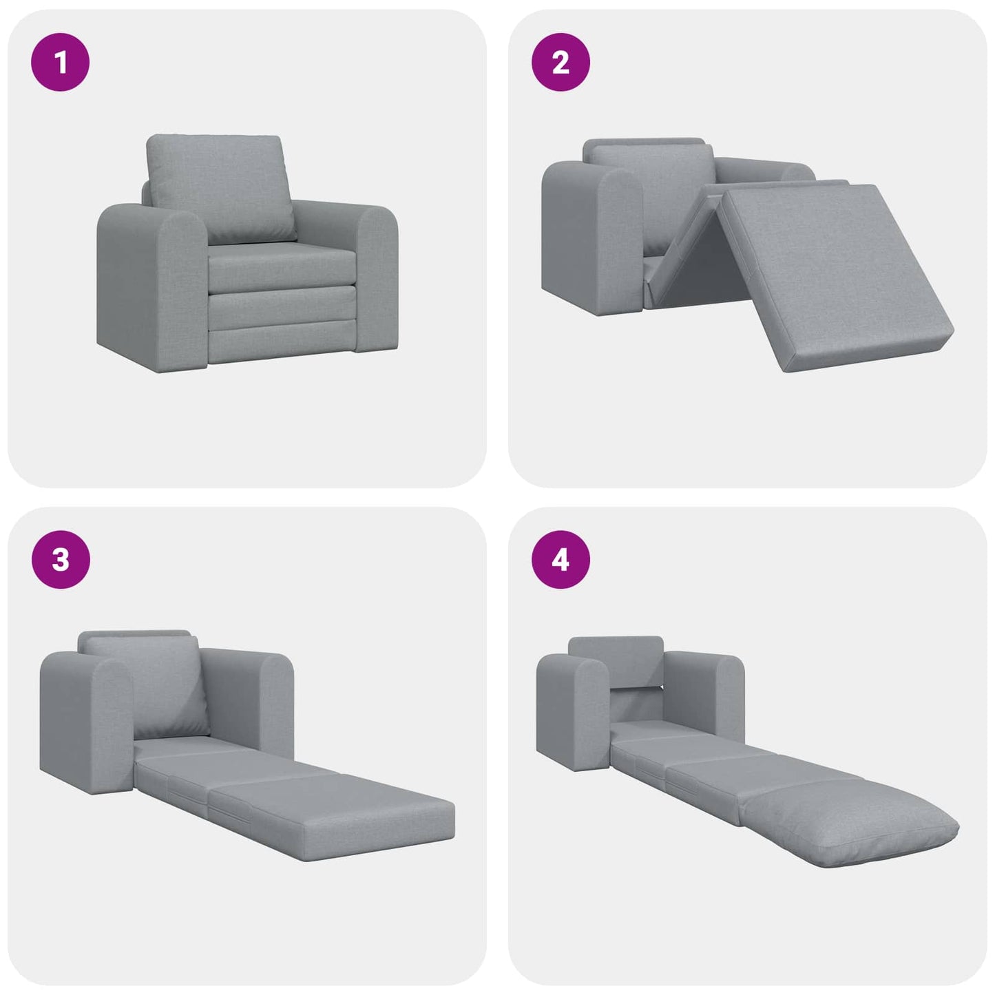 Sammenleggbar Sofa seng Lysegrå 98 x 71 x 83 cm stoff vidaXL