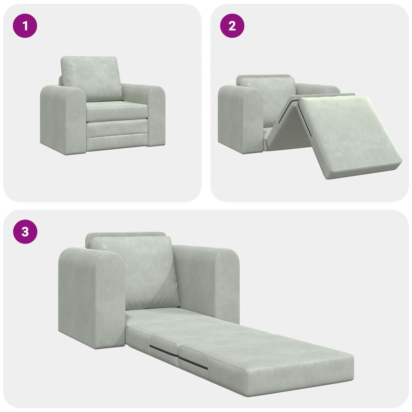 Sammenleggbar Sofa seng Lysegrå 98 x 71 x 83 cm Fløyel