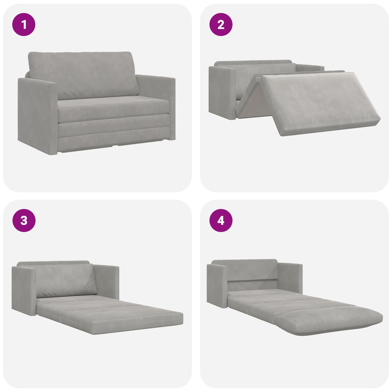 Sammenleggbar Sofa seng Lysegrå 124 x 71 x 78 cm Fløyel vidaXL