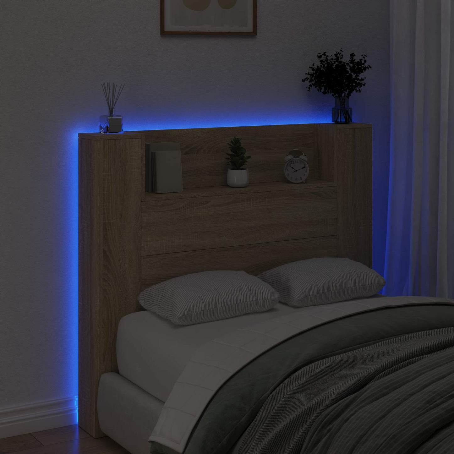 Hodegavlskap med LED med hylle Sonoma 120 x 16,5 x 103,5 cm
