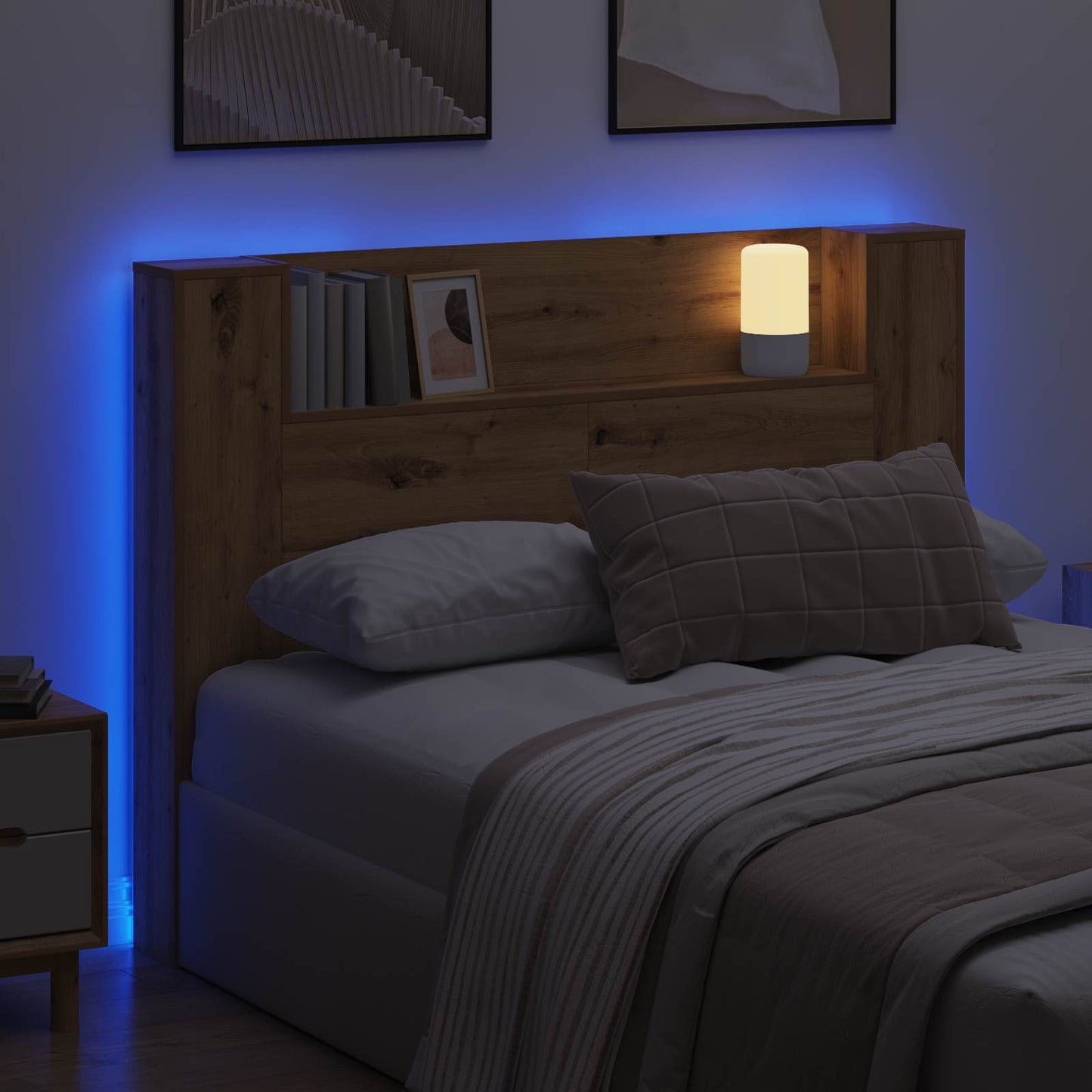 Hodegavlskap med LED Artisan Eik 140 x 16,5 x 103,5 cm vidaXL