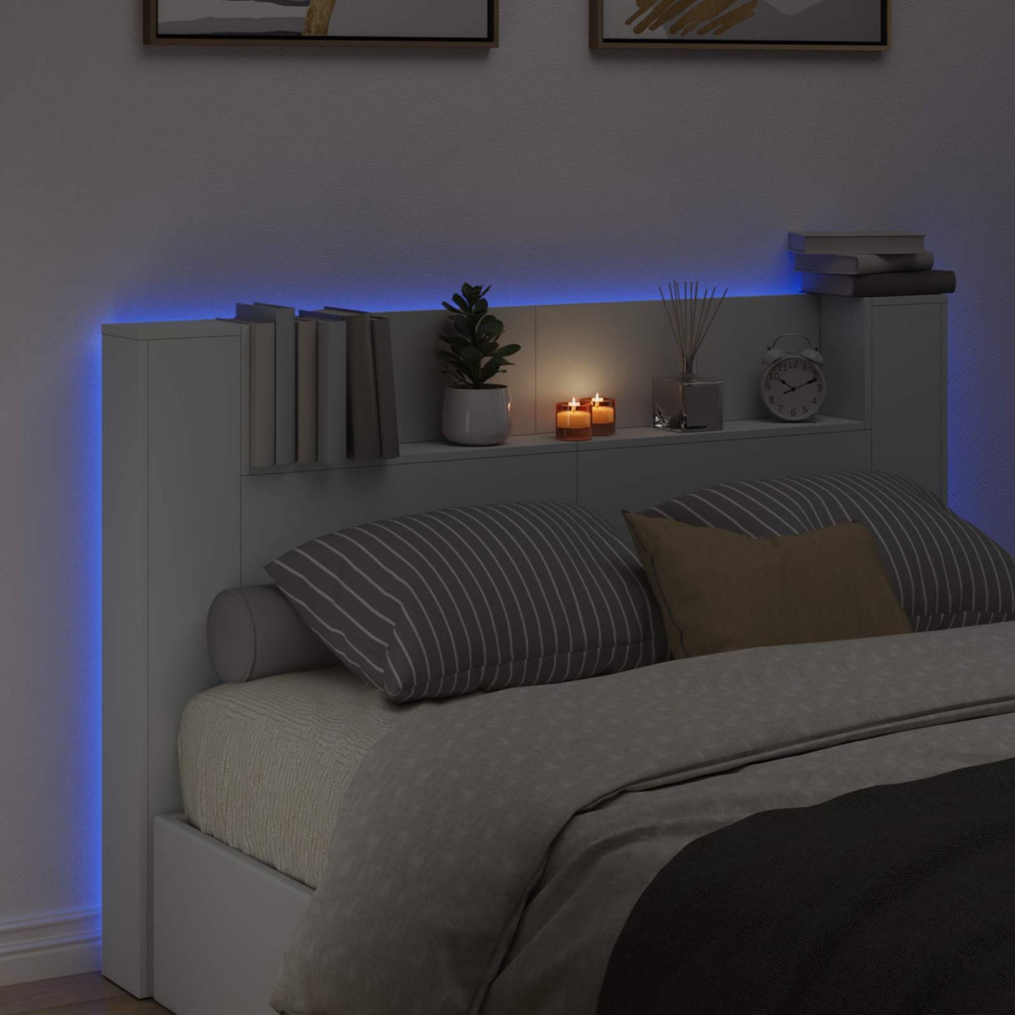 Hodegavlskap med LED Hvit 160 x 16,5 x 103,5 cm Konstruert tre
