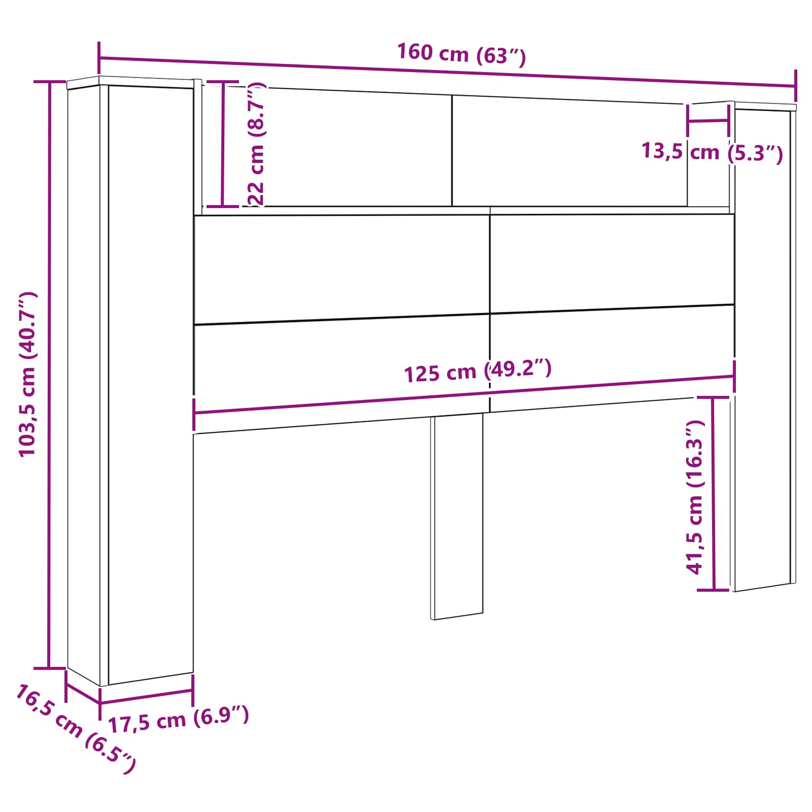 Hodegavlskap med LED Artisan Eik 160 x 16,5 x 103,5 cm vidaXL