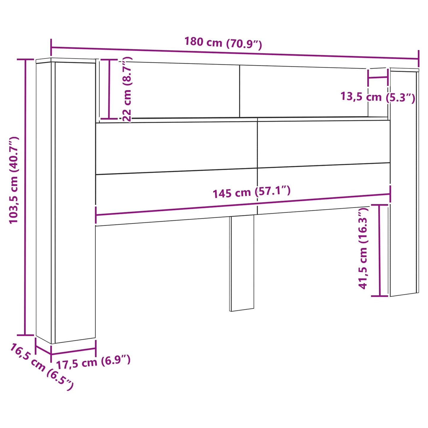 Hodegavlskap med LED Kunstnerisk Eik 180 x 16,5 x 103,5 cm