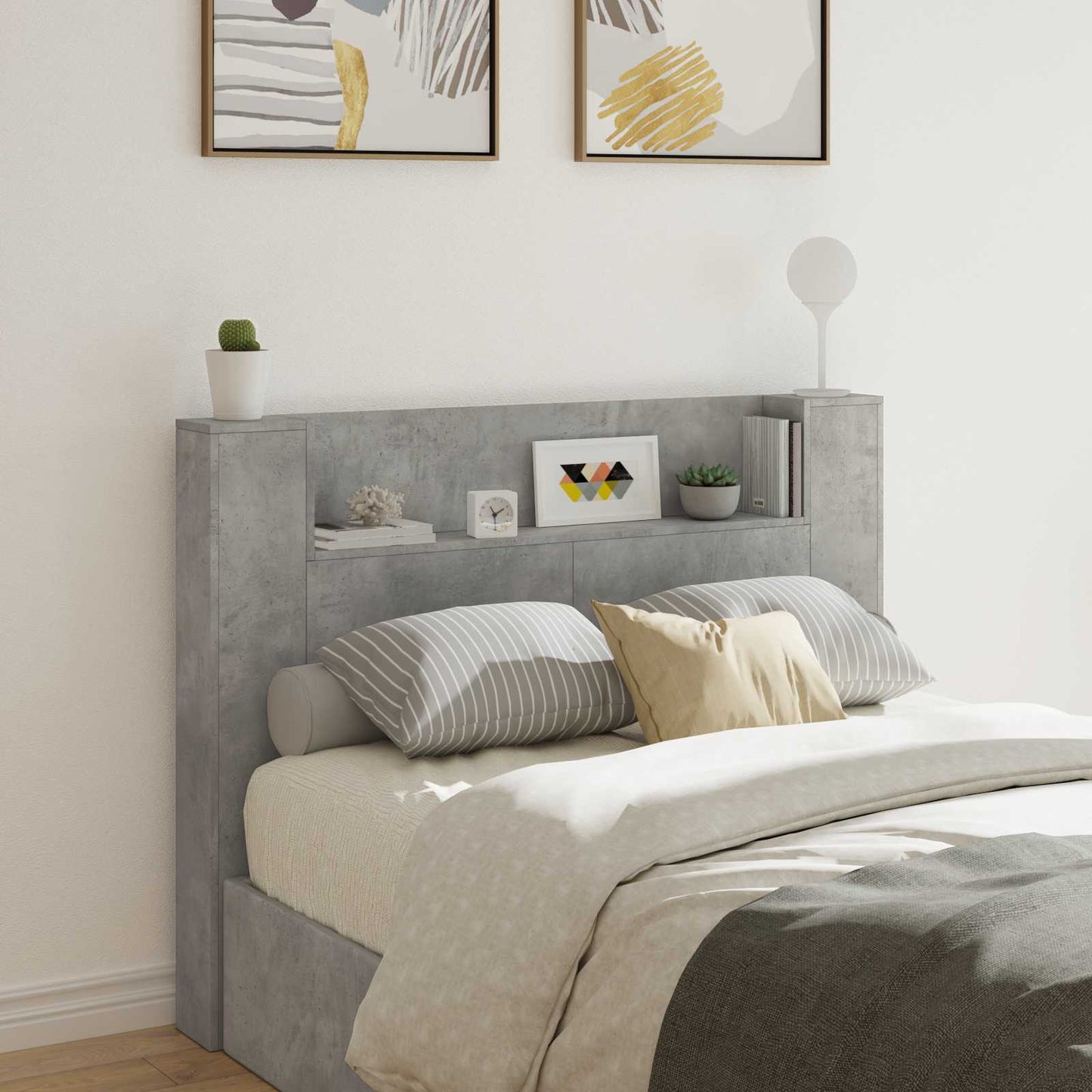 Hodegavlskap med LED med hylle Betong 140 x 16,5 x 103,5 cm vidaXL