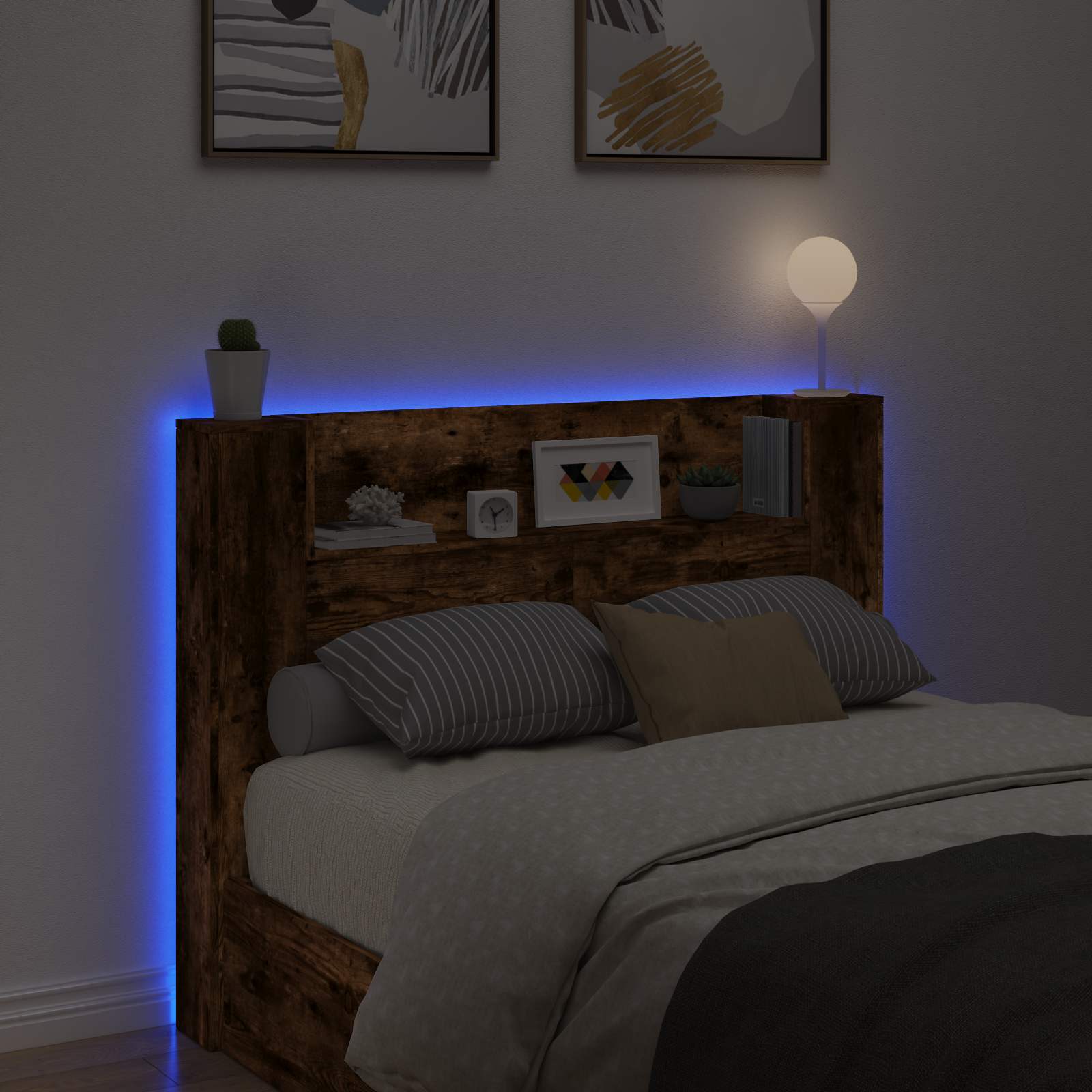 Hodegavlskap med LED med hylle Røkt eik 140 x 16,5 x 103,5 cm vidaXL