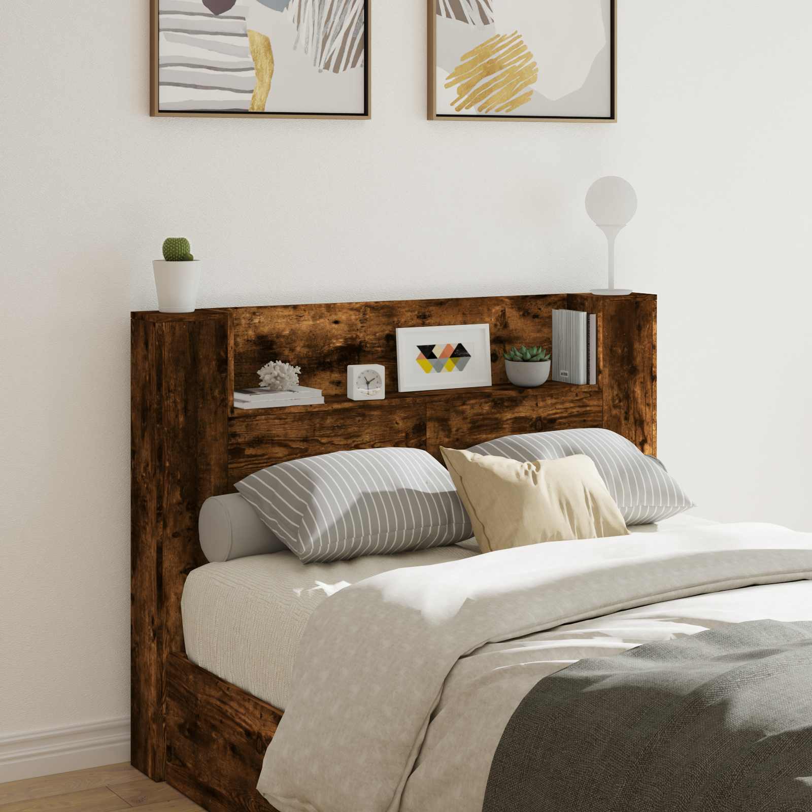 Hodegavlskap med LED med hylle Røkt eik 140 x 16,5 x 103,5 cm vidaXL