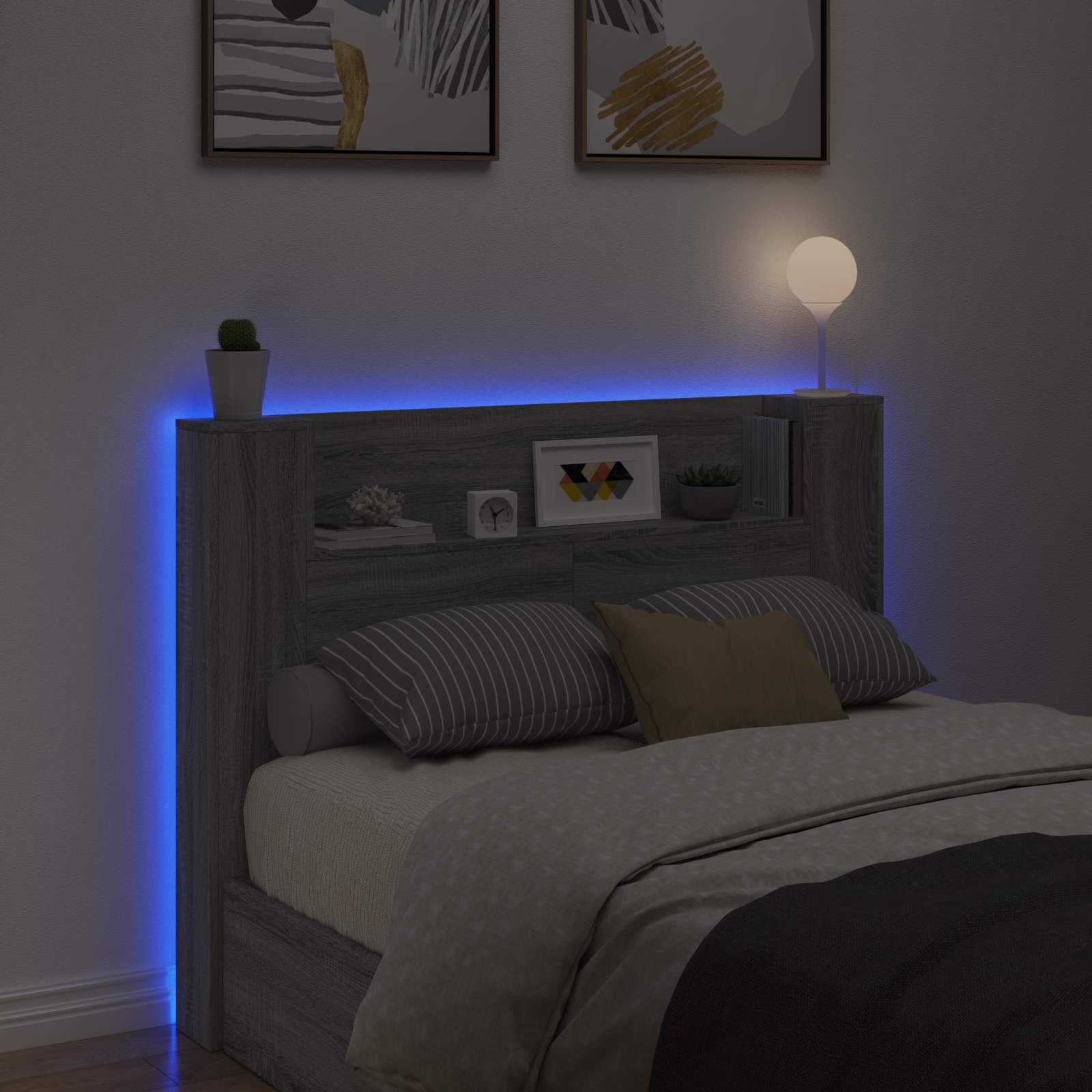 Hodegavlskap med LED med hylle Grå Sonoma 140 x 16,5 x 103,5 cm vidaXL